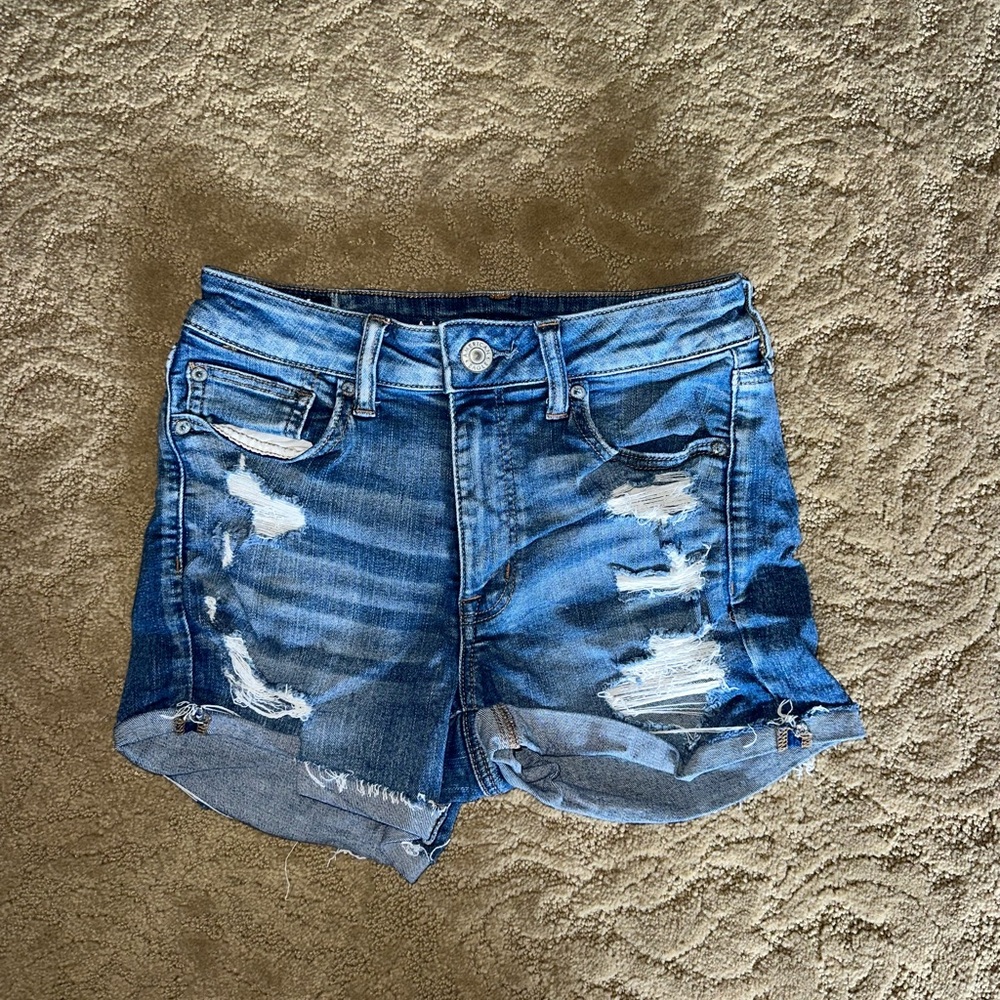 American Eagle Outfitters Blue Distressed Jean Shorts